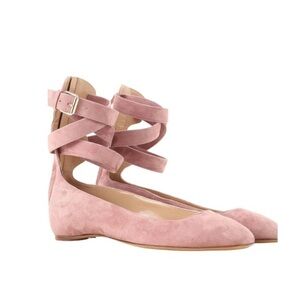 Valentino / Pink Suede ballerina Ankle strap Wrap Ballet Flats 38.5 8.5